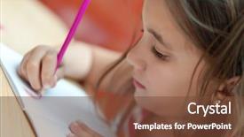  Presentation with project - Colorful slides enhanced with girl working in her school backdrop and a tawny brown colored foreground