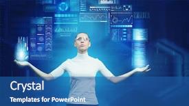  Presentation with virtual - PPT theme enhanced with girl working with virtual screen background and a ocean colored foreground