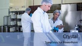  Presentation with team working together - Audience pleasing slides consisting of girl writing in the factory backdrop and a light blue colored foreground