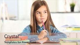  Presentation with writing - Slides with girl writing something in copybook background and a coral colored foreground