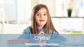  Presentation with writing - Cool new PPT theme with girl writing something in copybook backdrop and a teal colored foreground