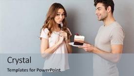  Presentation with giving - Colorful PPT theme enhanced with girlfriend a piece of cake backdrop and a light blue colored foreground