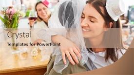  Presentation with hen - Beautiful slide deck featuring girlfriend-congratulates-and-hugs-bride backdrop and a lemonade colored foreground