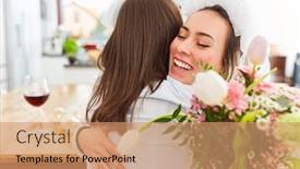  Presentation with hug - Slide set with girlfriend-congratulates-brau-with-bridal background and a coral colored foreground