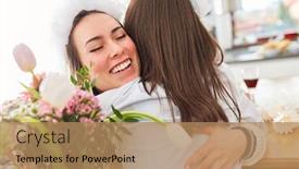  Presentation with hug - Presentation design having girlfriend-congratulates-bride-at-wedding background and a coral colored foreground