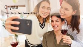  Presentation with hen - PPT theme featuring girlfriends-make-selfie-with-bride background and a lemonade colored foreground