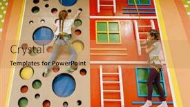  Presentation with entertainment - PPT layouts having girlfriends-on-climbing-wall-entertainment background and a yellow colored foreground