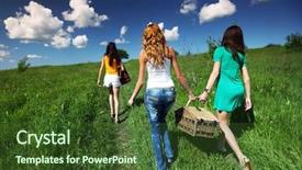  Presentation with picnic - Theme having girlfriends on picnic in green background and a tawny brown colored foreground