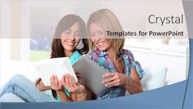  Presentation with electronic - PPT theme enhanced with girlfriends reading book on electronic pad background and a lemonade colored foreground