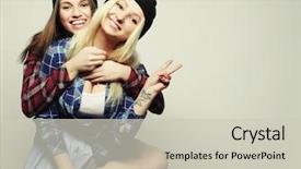  Presentation with lifestyle - Presentation design featuring girlfriends smiling and having fun background and a  colored foreground