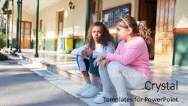  Presentation with summer camp - PPT layouts with girlfriends together in summer camp background and a  colored foreground