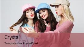  Presentation with tehnology - Colorful PPT theme enhanced with girlfriends wearing sweaters and cap backdrop and a red colored foreground