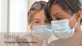  Presentation with surgical - Beautiful slides featuring girlfriends-with-surgical-face-mask backdrop and a coral colored foreground