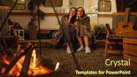  Presentation with campfire - Beautiful theme featuring girlfriends-wrapped-in-plaid-sitting backdrop and a tawny brown colored foreground