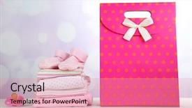  Presentation with baby clothes - Presentation design consisting of girlie - baby clothes and gift bag background and a coral colored foreground