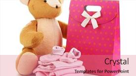  Presentation with baby clothes - PPT layouts consisting of girlie - baby clothes and gift bag background and a coral colored foreground