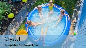  Presentation with poor children educaion - Presentation theme having joyful children playing in inflatable background and a light blue colored foreground