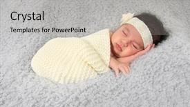  Presentation with band - Theme with newborn baby girl of caucasian and asian heritage wearing a lace head band background and a light gray colored foreground