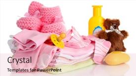  Presentation with baby clothes - Theme enhanced with pile of baby clothes isolated on white background and a lemonade colored foreground