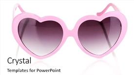  Presentation with pink heart illustrations - PPT layouts enhanced with pink heart-shaped sunglasses isolated background and a white colored foreground