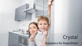  Presentation with cute - Cool new PPT layouts with hide - two cute kids hiding behind backdrop and a light gray colored foreground