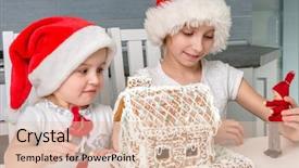  Presentation with biscuit - Slide deck consisting of beautiful young family making cookies - two pretty sisters playing toys background and a lemonade colored foreground