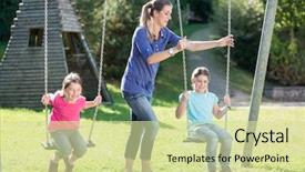  Presentation with swing - Beautiful PPT theme featuring girls and mother on playground backdrop and a soft green colored foreground