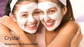  Presentation with injuries facial - Presentation having girls applying white facial mask background and a coral colored foreground