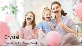  Presentation with togetherness - Presentation theme with girls are holding paper mustache background and a lemonade colored foreground