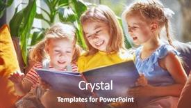  Presentation with children reading - Colorful presentation design enhanced with girls are reading a book backdrop and a tawny brown colored foreground