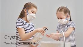  Presentation with 2019 - Colorful slide deck enhanced with girls-are-wearing-face-masks backdrop and a mint green colored foreground