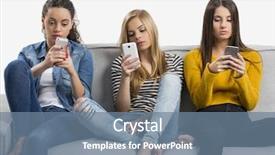  Presentation with teen girls - Slides with phone addiction - happy teen girls at home background and a ocean colored foreground