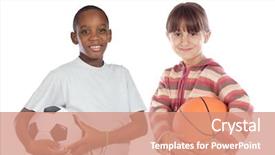  Presentation with children - Theme with girls basketball - two adorable children with balls background and a coral colored foreground
