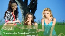  Presentation with burn - Colorful presentation design enhanced with girls burn sausages backdrop and a forest green colored foreground