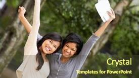  Presentation with exam results - PPT theme having girls celebrating successful exam results background and a tawny brown colored foreground
