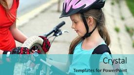  Presentation with pump - Theme consisting of girls children cycling family pump background and a cyan colored foreground