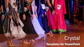  Presentation with competition - Amazing PPT theme having girls-dancers-at-ballroom-dancing backdrop and a tawny brown colored foreground