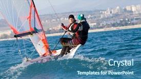  Presentation with team - PPT theme with girls deftly managed to sail background and a ocean colored foreground