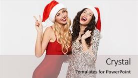  Presentation with girl in red dress - Presentation design enhanced with girls dressed in red hat background and a soft green colored foreground