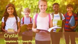  Presentation with kids in school - Beautiful PPT layouts featuring girls education - smiling little school kids backdrop and a tawny brown colored foreground