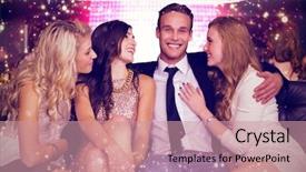  Presentation with gold red - Audience pleasing PPT theme consisting of girls flirting with young man backdrop and a coral colored foreground