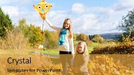  Presentation with kite - Presentation theme with girls-fly-an-kite background and a gold colored foreground