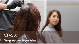  Presentation with hair salon - Slide deck featuring girls friends go hair salon together chatting and having hair treatment together at salon background and a tawny brown colored foreground