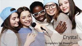  Presentation with multi culture - Cool new presentation with girls group teenage friends company backdrop and a coral colored foreground