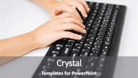 Presentation with school technology - Presentation design featuring girls hands typing on keyboard background and a dark gray colored foreground