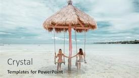  Presentation with paradise island - Slide deck with tropical beach on paradise bali background and a light gray colored foreground