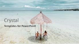  Presentation with paradise island - PPT layouts having girls hanging on swing on tropical beach on paradise bali island background and a lemonade colored foreground