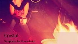  Presentation with girls night - Audience pleasing slide deck consisting of girls having a campfire backdrop and a red colored foreground
