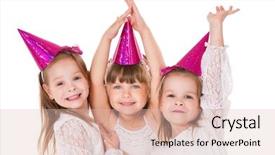  Presentation with birthday party - Slides consisting of girls having fun at birthday background and a lemonade colored foreground