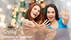  Presentation with christmas holidays - Beautiful slide set featuring girls having fun over christmas backdrop and a coral colored foreground